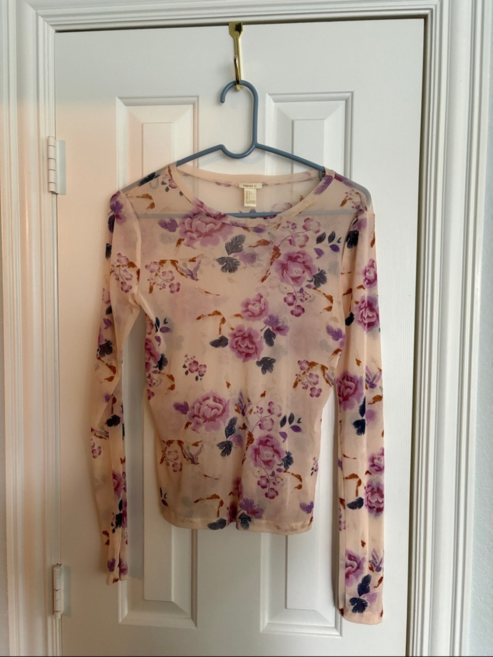Forever 21 Sheer Floral Long Sleeve Top - Pink & Purple
